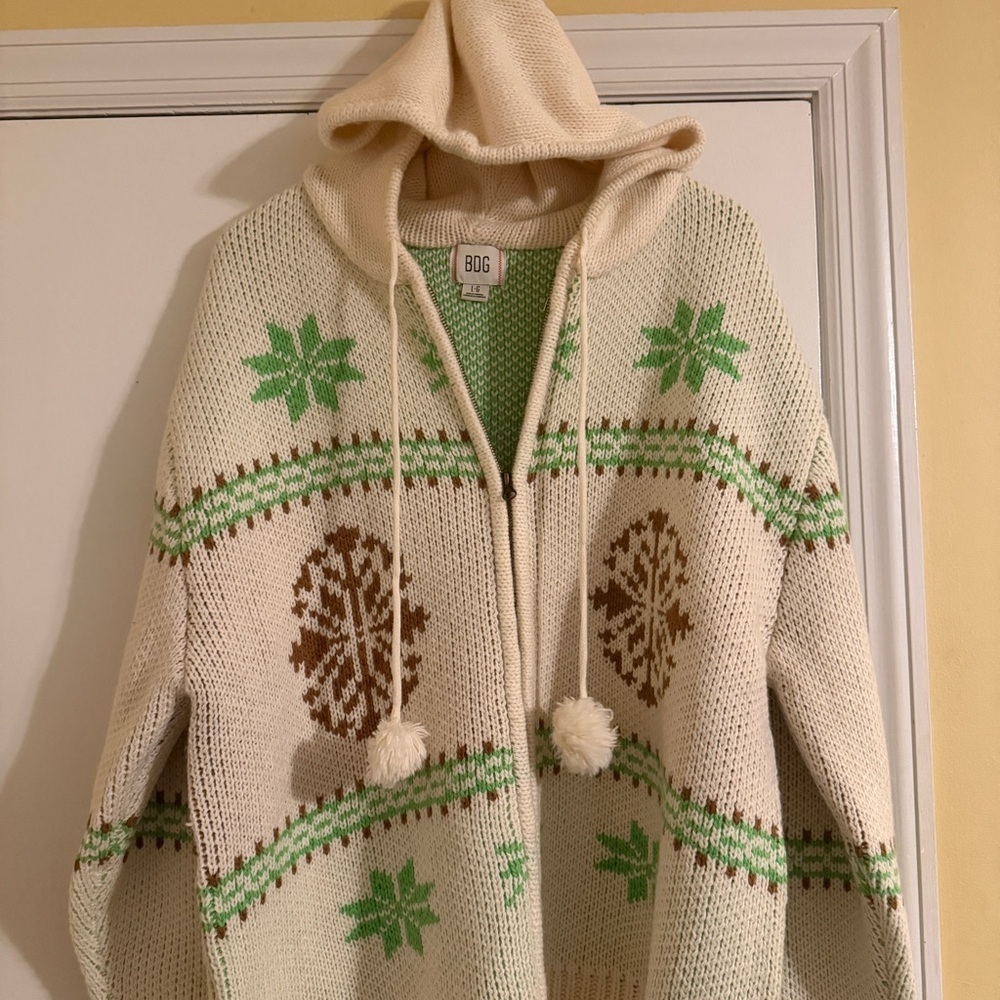 New BDG Madison Mountain Fair Isle Oversized Full-Zip Hoodie Sweater - Picture 10 of 13